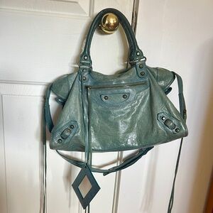 Vintage Balenciaga City Bag Faded Teal/Gray